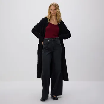 Dámský svetr Reserved - Dlouhý kardigan z viskózové směsi - černý - 052GS-99X - 052GS-99X-M_L