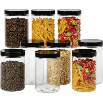 Dóza na potraviny Nádoby na potraviny Sklenice plastové POLSKÉ 1,5 l na těstoviny 1500 ml x 9