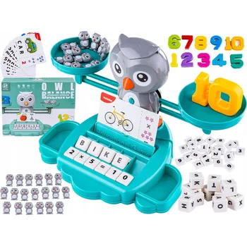 Dřevěná hračka Vzdělávací hra ChRLD – výuka počítání a angličtiny rovnoramenná váha, modrá