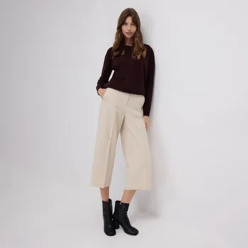 Dámské oblečení Reserved - Kalhoty culotte s&nbsp;nažehlenými puky - béžová - 370GF-08X - 370GF-08X-40