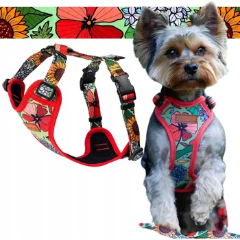 Postroj pro psa BEZÚTLAKOVÉ postroje guard pro středního psa S 20 mm Ukory ČERVENÉ s květinovým vzorem