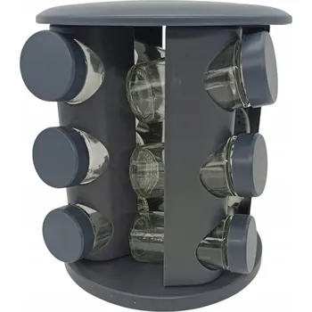 OTOČNÝ DRŽÁK NA KOŘENÍ ORGANIZÉR NA KOŘENKY ŠEDÝ 12 KS