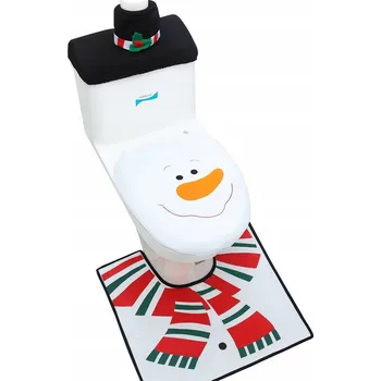 Koupelnová předložka VÁNOČNÍ KOUPELNOVÁ SADA SNĚHULÁK - PŘEDLOŽKA, KRYT NA WC 60 x 100, 60 x 50 cm bílá s černým, oranžovým, červeným a zeleným akcentem
