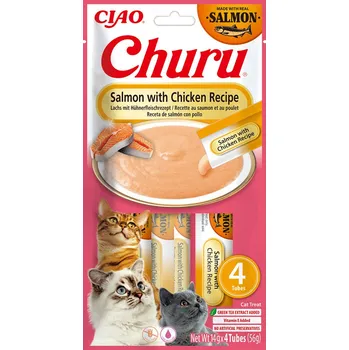 Pamlsek pro kočku Inaba Churu Cat snack losos/kuře 4x 14 g