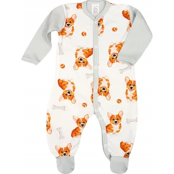 Kojenecký overall OVERAL Dětské overal pyžamo z ORGANICKÉ BAVLNY s certifikací GOTS, motiv pejsci CORGI, velikost 62 KLEKLE