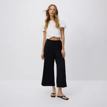 Dámské kalhoty Reserved - Široké kalhoty s modalem - černý - YU025-99X - YU025-99X-M