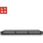 LYNX 19" patch panel 24-port, FTP Cat5e, 50µ, stíněný, černý