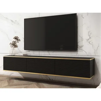 Televizní stolek Závěsná TV skříňka Orfeo, 175 cm, černá struktura/zlatá