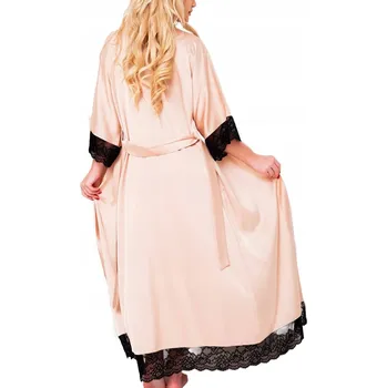 Dámský župan Dámský Župan Sumatra S béžový tělový krém luxusní saténový krajkový Sexy