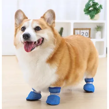 Obleček pro psa 4 x Reflexní protiskluzové ponožky se suchým zipem M Modré boty pro psa