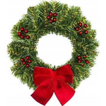 Vánoční dekorace Věnec vánoční umělý ozdobený zelený ČERVENÁ MAŠLE 30 cm na stůl i zavěšení