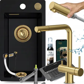 Granitový dřez GRANITOVÝ dřez JEDNOKOMOROVÝ černý + BATERIE s VYTÁHNOU sprchou