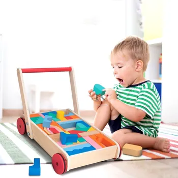 Dřevěná hračka Dřevěné Odrážedlo a Chodítko s Kostkami vozík Zábava