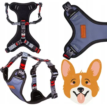 Postroj pro psa BEZÚTLAKOVÉ POSTROJE GUARD pro velkého psa rottweilera, dogu M 25mm Ukory ŠEDÉ