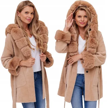 Soprato dámský kabát béžový oversize s kapucí univerzální velikost