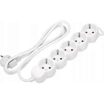 Napájecí kabel Prodlužovací Kabel s 5 zásuvkami Schuko, 1,5 m, 3x1,5 mm², plochá zástrčka, bílý, Orno