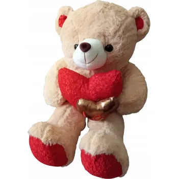 plyšák VELKÝ PLYŠOVÝ MEDVÍDEK BÉŽOVÝ PLYŠOVÁ HRAČKA ROZTOMILÝ PLYŠÁK ČERVENÉ SRDCE 60 CM