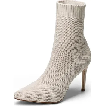 Dámská zimní obuv DREAM PAIRS dámské kotníkové boty pletené boty na podpatku č. 41 BÉŽOVÉ, protiskluzové