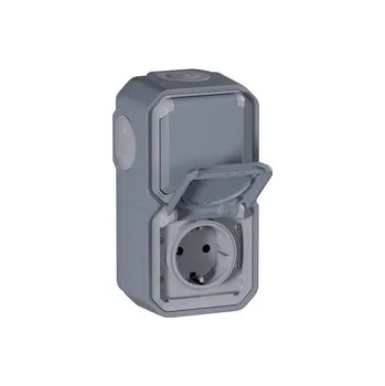 Elektrická zásuvka Plexo Dvojitá zásuvka Schuko 2x2P svislá, nástěnná ŠEDÁ Legrand 069744L