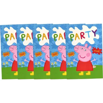 Pozvánka Narozeninové POZVÁNKY prasátko Pepa + obálka, 5 ks