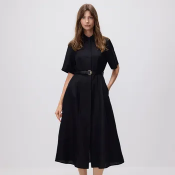 Dámské šaty Reserved - Lněné midi šaty - černý - XV484-99X - XV484-99X-XXL