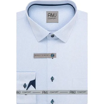 Pánská košile Pánská košile AMJ bavlněná, světle modrá síťovaná VDBPSR1419, dlouhý rukáv, prodloužená délka, slim fit, vel. 44