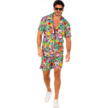 Karnevalový kostým Havajská košile a kraťasy pánský set, barevné lebky, velikost L/XL