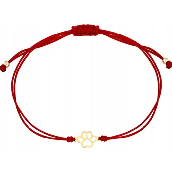 Šperk Zlatý provázkový náramek 585 červená šňůrka stopa tlapky celebrity tlapka