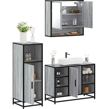 Koupelnový nábytek 3dílný set koupelnového nábytku šedý sonoma kompozitní dřevo Šedá3301003