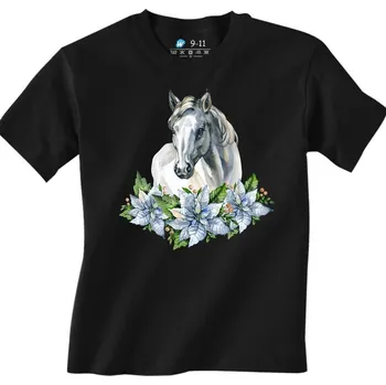 Chlapecké tričko Dětské tričko Bílý Andaluský Kůň s květy (Velikost: 3-4, Barva: Černá)