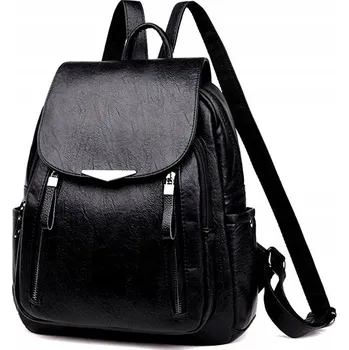 Kabelka ČERNÝ BATOH DÁMSKÝ KOŽENÝ KAPSY NA ZIP kabelka taška DO ŠKOLY PRÁCE