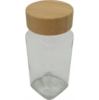 Koření SKLENĚNÁ DOZA NA KOŘENÍ SŮL PEPŘ BAMBUSOVÉ VÍKO 10,5 CM