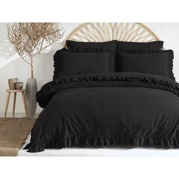 Povlečení POŚCIEL 160x200 S VOLÁNKY ČERNÁ S VOLÁNKY