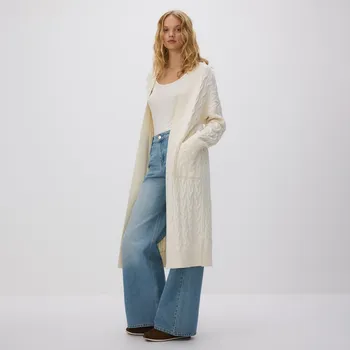 Dámský svetr Reserved - Dlouhý kardigan z viskózové směsi - tělová - 052GS-02X - 052GS-02X-X_S