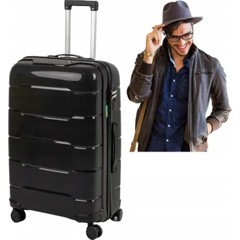 ČERNÝ VELKÝ KUFR Z POLYPROPYLENU LEHKÝ ODOLNÝ PROTI POŠKRÁBÁNÍ 4 KOLEČKA