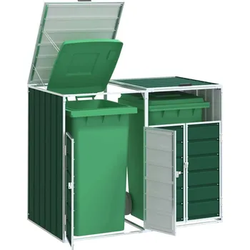 Zahradní úložný box vidaXL Box na 2 popelnice 144 x 81 x 113 cm ocel [4006178] Barva: Zelená