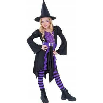 Karnevalový kostým KOSTÝM ČARODĚJNICE FIALOVÝ PŘEVLEK PRO DÍVKY HALLOWEEN KARNEVAL 116
