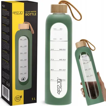 Skleněná lahvička na vodu vzduchotěsná lahev na pití opakovaně použitelný 4FIZJO 1 l zelená