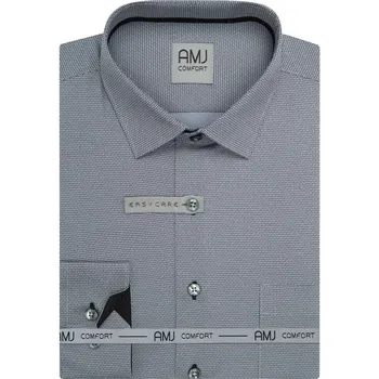 Pánská košile Pánská košile AMJ bavlněná, šedá vzorovaná VDSBR1458, dlouhý rukáv, slim fit, vel. 39