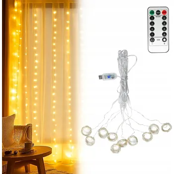 Vánoční dekorace SVĚTELNÝ ZÁVĚS LED světelný závěs 3x3 m 300 LED USB dálkové ovládání + háčky TEPLÁ BÍLÁ