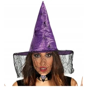 Klobouk Klobouk Čarodějnice fialový s černým závojem