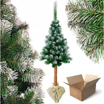 Vánoční stromek UMĚLÝ VÁNOČNÍ STROMEČEK HUSTÁ BOROVICE DIAMANTOVÁ ZASNĚŽENÁ NA KMENU KRÁSNÁ 180 CM