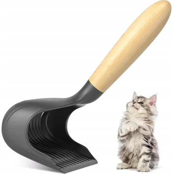 Obraz Lopatka do kočičí toalety Garoopion, uhlíkové vlákno, eukalyptové dřevo, velká, černá