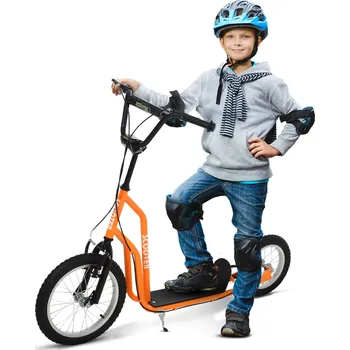 Koloběžka HOMCOM dětská koloběžka od 5 let koloběžka kickboard s pneumatikami 16/12 palců oranžová 135 x 58 x 88-94 cm