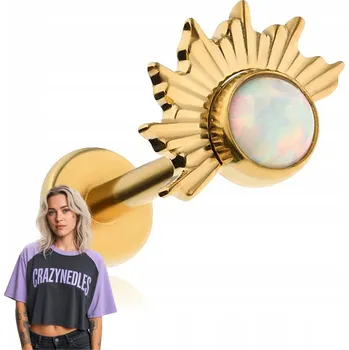 Piercing Titanový labret piercing s opálem - zlatý helix conch lobe 1,2/6