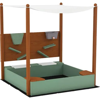 Pískoviště AIYAPLAY Pískoviště se sluneční stříškou pro děti, 2 úložné nádoby, 116L x 112,5W x 128H cm, jedlové dřevo, plast, zelená barva
