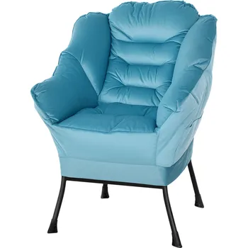 Křeslo HOMCOM Moderní akcentní židle, čalouněná židle s ocelovými nohami a bočními kapsami, do obývacího pokoje, ložnice, modrá barva