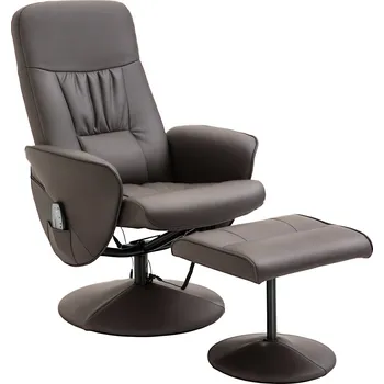 Křeslo HOMCOM Relaxační křeslo s taburetem, otočné TV křeslo s 10 masážními body, funkce polohování, masážní křeslo s dálkovým ovládáním, boční kapsa, TV křeslo, imitace kůže, hnědá barva