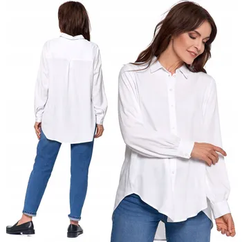 Dámská košile Moraj dámská košile s dlouhým rukávem, bez vzoru, bílá, dámská košile s asymetrickým zadním dílem, velikost 2XL/3XL