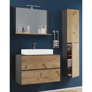 Koupelnový nábytek VCM 4dílná umyvadlová skříňka Lendas M 60 cm se zrcadlem a vysokou skříňkou, antracitová 488039